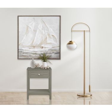 Dylan Taupe Wooden End Side Table Nightstand With Glass Top And Drawer