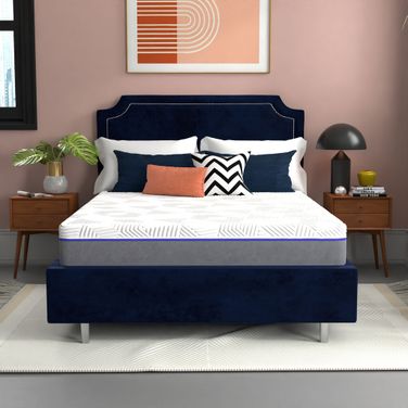 Early Bird CopperCool Performance 10 Inch Queen Firm Memory Foam Mattress In White and Blue