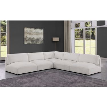 Ease Polyester Fabric 5 Piece Modular Sectional In Cream