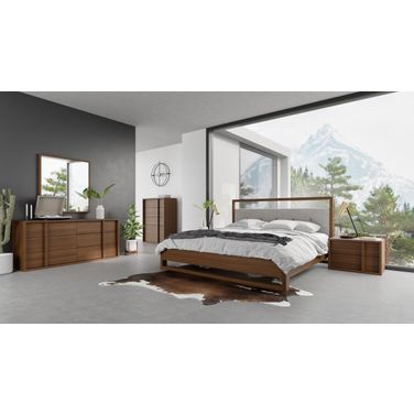 Eastern King Nova Domus Falcor Modern Grey Fabric And Walnut Veneer Bed