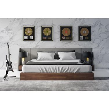 Eastern King Nova Domus Janice Modern Grey Fabric And Walnut Bed And Nightstands