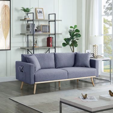 Easton Dark Gray Linen Fabric Sofa With Usb Charging Ports Pockets And Pillows