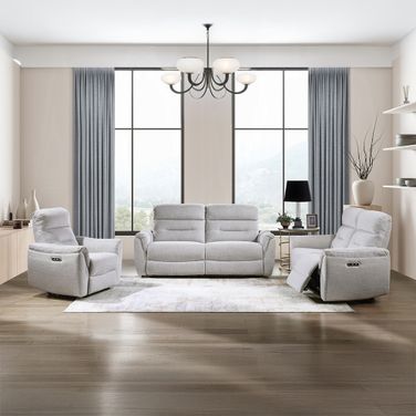 Eastre Power Motion Living Room Set with USB Port In Gray Chenille