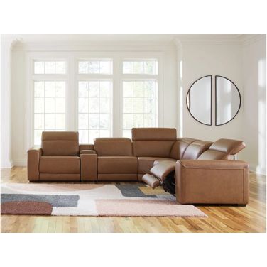 EasyMoney 6-Piece Power Reclining Sectional with Console In Caramel