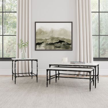 Ebby Genuine Marble Top Occasional Table Set In White and Antique Black