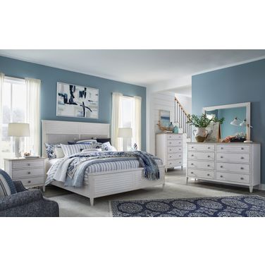 Echo Isles Upholstered Panel Bedroom Set In Sea Pearl and Driftwood
