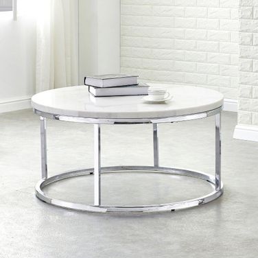 Echo Marble Top Round Coffee Table In White