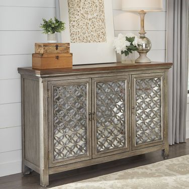 Eclectic Living White and Brushed Gray 3 Door Accent Cabinet