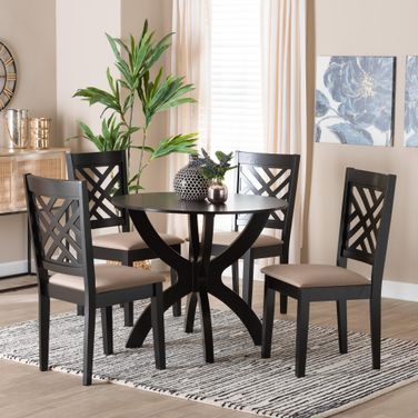 Edona Fabric and Wood 5-Piece Dining Set In Sand and Dark Brown
