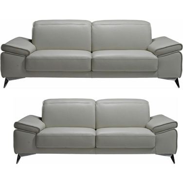 Edwin Light Grey Leather Living Room Set With Power headrest