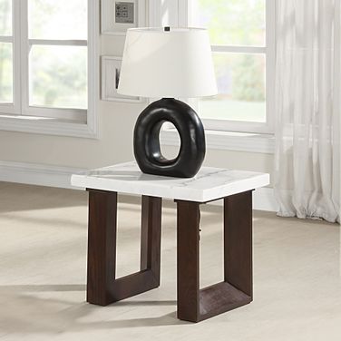 Edwyn End Table with Natrual Marble Top In Espresso and Natural