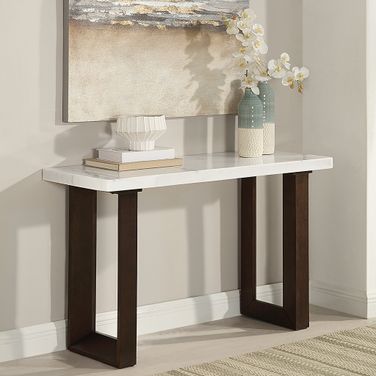 Edwyn Sofa Table with Natrual Marble Top In Espresso and Natural