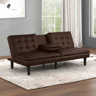 Eidsberg Futon Sofa Bed with Drop Down Table In Brown