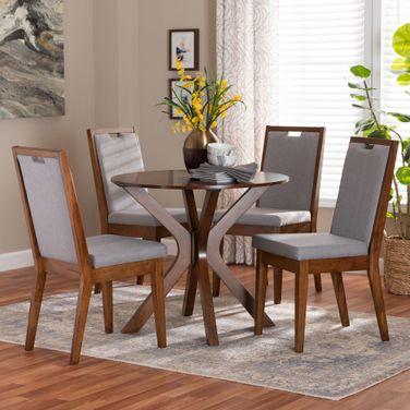 Eira Wood 5-Piece Dining Set In Grey and Walnut Brown