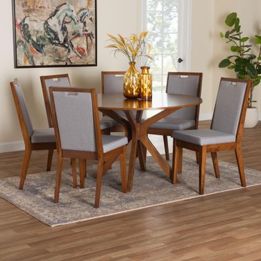 Eira Wood 7-Piece Dining Set In Grey and Walnut Brown