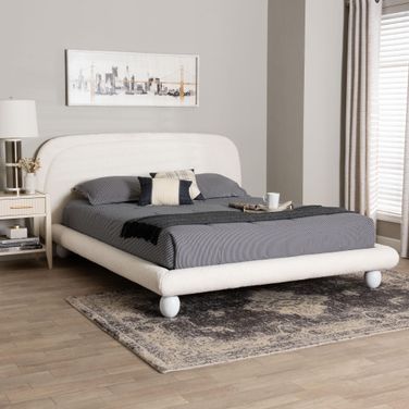 Eladio Boucle Fabric Queen Bed In Ivory