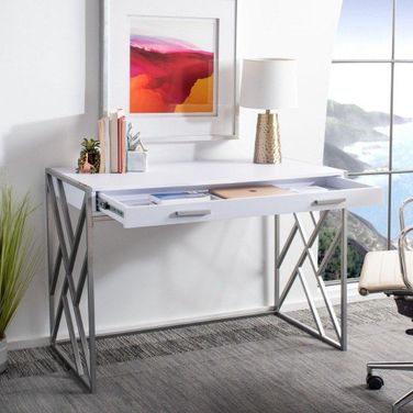 Elaine White and Silver 1 Drawer Home Office Set