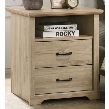 Elara 22 Inch 2-Drawer Nightstand Bedside Table with USB Charging Ports In Light Oak
