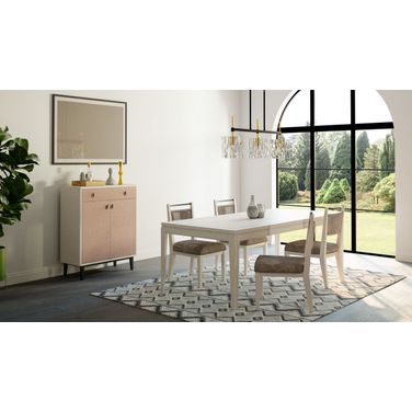 Elements Leg Dining Set With Metal Inlay In Vanilla