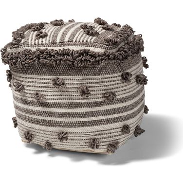 Eligah Moroccan Inspired Ivory And Brown Handwoven Wool Pouf Ottoman