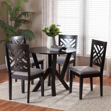 Elise Fabric and Wood 5-Piece Dining Set In Grey and Dark Brown