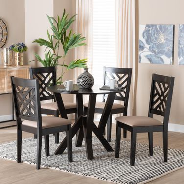 Elise Fabric and Wood 5-Piece Dining Set In Sand and Dark Brown