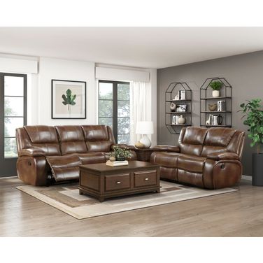 Ellicott Double Reclining Living Room Set In Brown