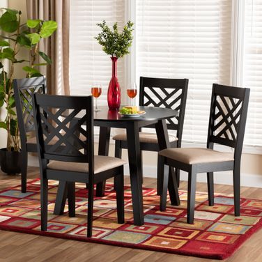 Ellie Wood 5 Piece Dining Set In Beige and Dark Brown