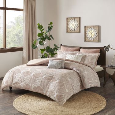 Ellipse Cotton Clipped Jacquard 3 Piece Queen Duvet Cover Set In Blush