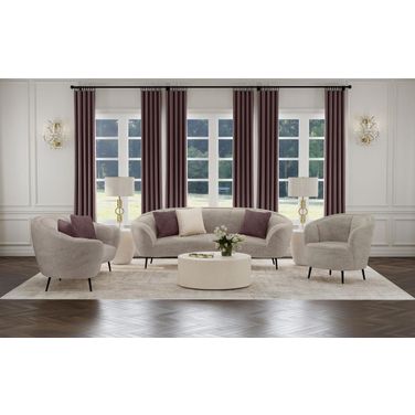 Ellorie Upholstered Channel Back Curved Living Room Set In Beige