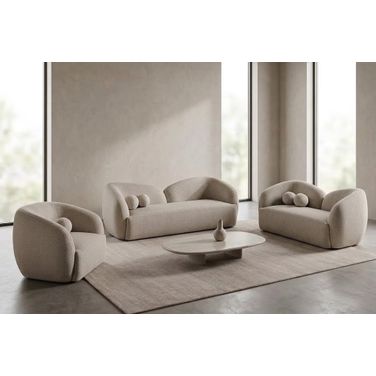 Elowen Fabric Upholstered Living Room Set In Beige
