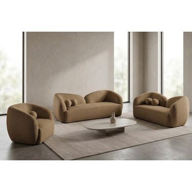 Elowen Fabric Upholstered Living Room Set In Brown