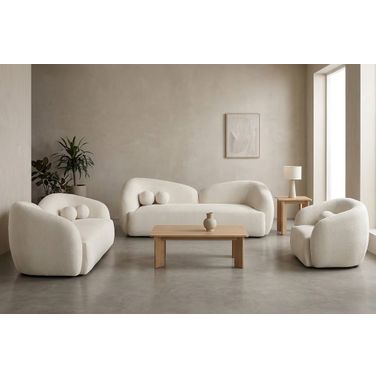 Elowen Fabric Upholstered Living Room Set In Cream
