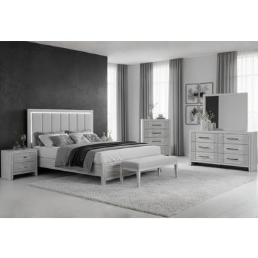 Elsie Upholstered Bedroom Set with LED In Light Grey