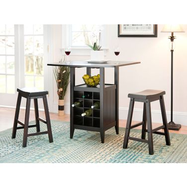 Emeric Espresso Drop Leaf Table 3-Piece Pub Set