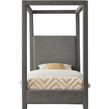 Emerson Linen Textured Fabric Twin Bed In Grey Linen