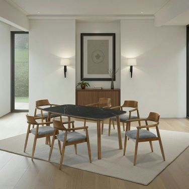 Emorie 71 Inch Rectangle Dining Room Set with Sintered Stone Top In Walnut