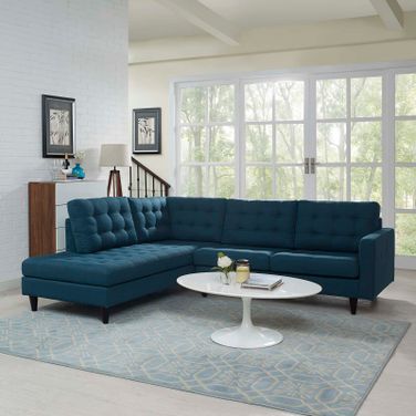 Empress Azure 2 Piece Upholstered Fabric Left Facing Bumper Sectional