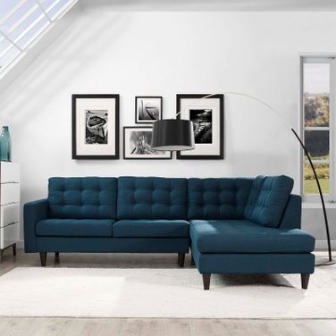 Empress Azure 2 Piece Upholstered Fabric Right Facing Bumper Sectional