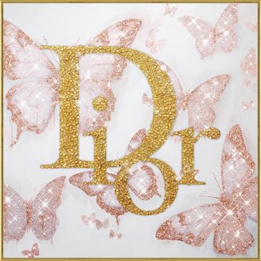 Enchanting Glam Flutter I - 32" x 32" - Gloss Canvas with Rocks In Gold and Blush