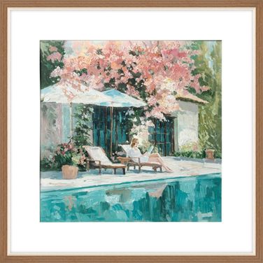 Enchanting Poolside Blossom II - 32" x 32" - Hand-Embellished Print In White and Brown