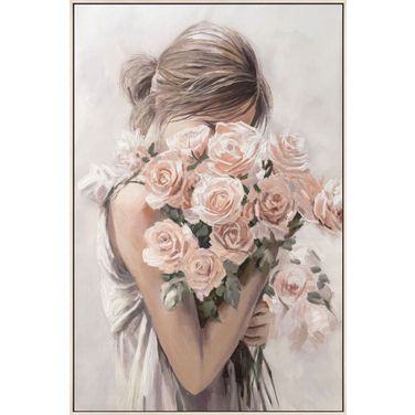 Enchanting Roses Embrace - 48" x 32" - Hand-Embellished Canvas In Blush and Ivory