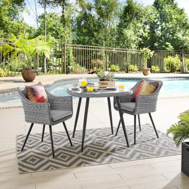 Endeavor Gray 3 Piece Outdoor Patio Wicker Rattan Dining Set