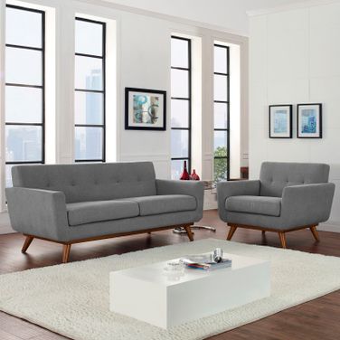 Engage Gray Arm Chair and Loveseat Set of 2 In Light Gray