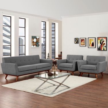 Engage Gray Arm Chairs and Sofa Set of 3 In Light Gray