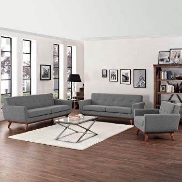 Engage Gray Sofa Loveseat and Arm Chair Set of 3 In Light Gray