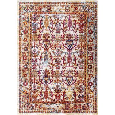 Entourage Yellow and Orange Jessa Distressed Vintage Floral Lattice 5x8 Area Rug R-1170A-58
