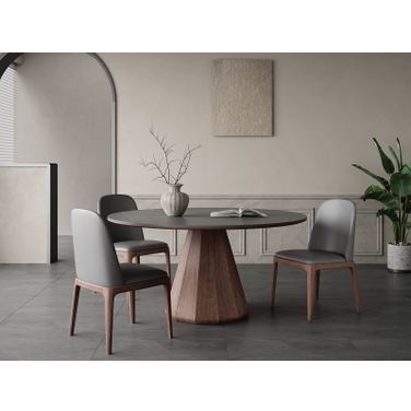 Eric 53 Inch Round Dining Room Set With Marbled Ceramic Top In Walnut and Gray
