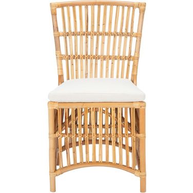 Erika Rattan Accent Chair with Cushion Set of 2 in Natural and White