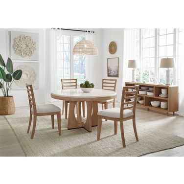 Escape Dining 54 Inch Round Table With 4 Ladderback Chairs In Light Brown
